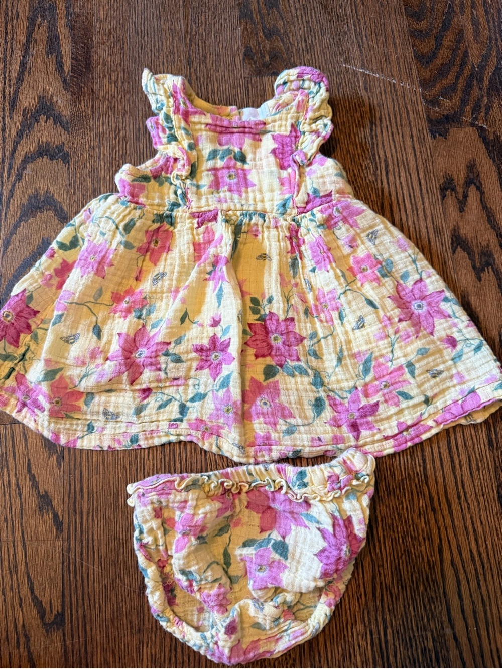 Angel Dear Yellow Floral Dress with Pink Bloomer Set
